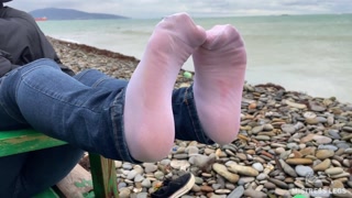 Beautiful Sweaty Nylon Feet In Jeans Outdoor Compilation