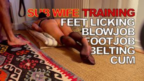 Training of my wife Part 2 - Belt spanking, footjob and blowjob
