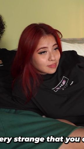 I watch TV with my redheaded stepsister and make her suck my dick.   Clip 1