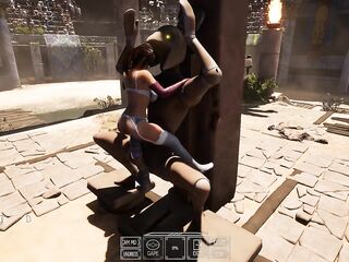 A statue is banging Lara Croft during the time that 1,000 viewers are watching.