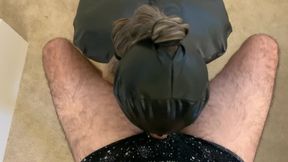 Kinky Violet bound and gagged, gives a deepthroat blowjob