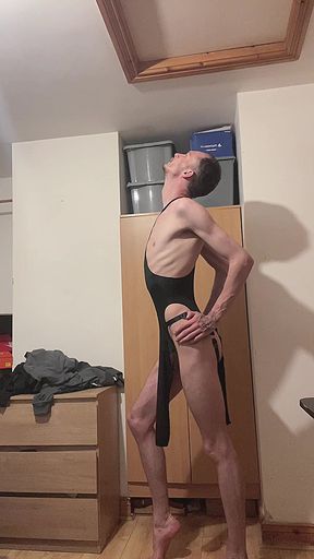 HunterChase shows off his very skinny perfect body and his small ass in a black dress