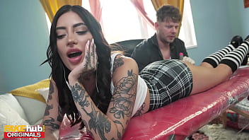 HOT Tattooed brunette with Perfect Body fucked during her tattoo - FAKEhub