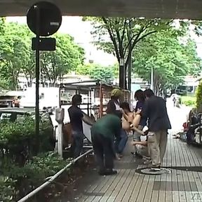 Subtitled Japanese AV star stripped naked in public