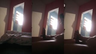 Caught me in the act! Watch this amateur teen get a big cock handjob in public