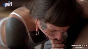 His jizz busts all over my trampy face as she watches, making me his dirty whore.