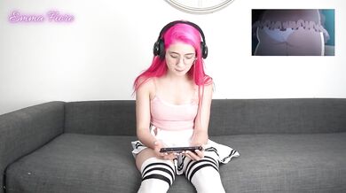 Pink Haired Latina Streamer Gushes While Watching Hentai