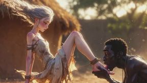 White Woman in Bondage - African Man Passionate Foot Licking