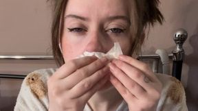 Cold - sneezes and coughs with nose blowing