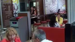 Non-Professional monster penis feeding cute bimbo in public shitter