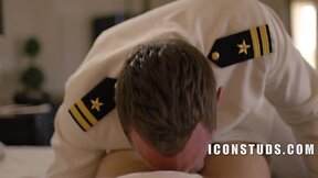 Two men in uniform open up and let eachother in