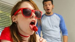 Lollipop Cock Sucking and Riding with a Sweet and Sexy Babe's Amazing Skills.