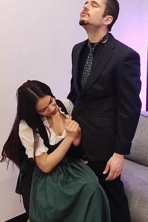 Ana Spears Jerks off Her Boss's Dick Cum on Dirndl Apron