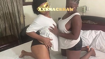 Two beautiful ladies take on giant big cock