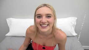 Watch this leggy 18 year old blonde newbie suck cock