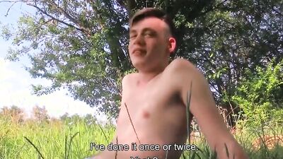 Blonde guy agrees to sucks a cock outdoors to get some money