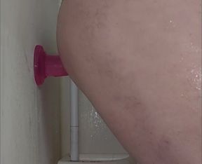 Chubby Trans Enby Ass Destroyed by Suction Dildo Shower Cum Gush