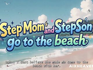 Step Mama and Step Son go to the beach! Uncensored Anime Story