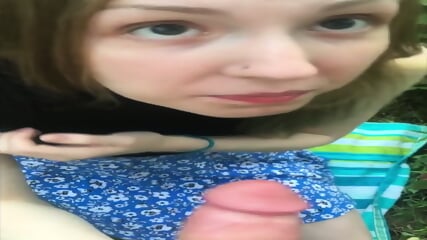 shy braces blonde sucks outdoors