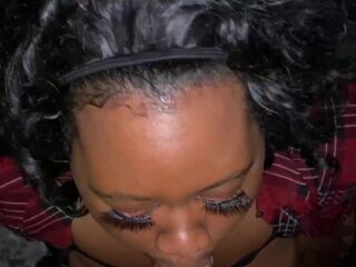 Ebony cutie sucks gets banged by Dad's BWC, full clip