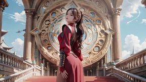 Red Armor Queen in the Floating City! Epic fantasy tease, tight red bodysuit.
