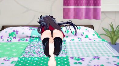 Rin Tohsaka gets her tight throat fucked with a sloppy footjob