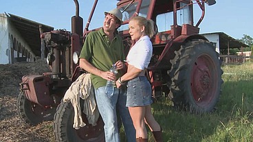 Valentina Leaves Her Skirt On As She Has Anal Sex Outside By A Tractor