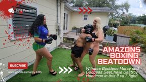 Amazons Boxing Beatdown 2 versus 1- Witness Goddess Marcy and Goddess SeeChelle Destroy Hoodman **** towering fight!