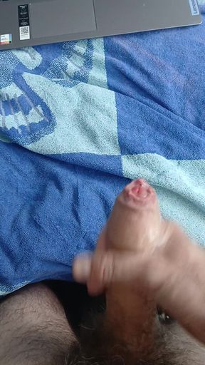 Wanking and big cum watching lesbian porn with a photo of my sexy lesbian stepdaughter on screen