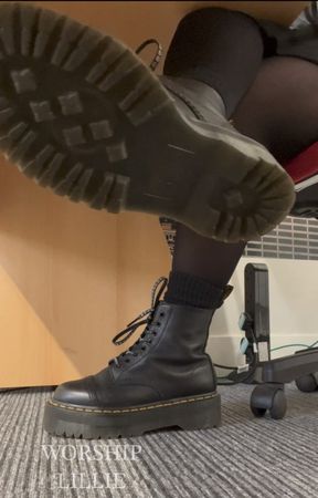 Under the Work Desk Nylon & Boots Tease