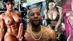 sweaty buff ass beef cake transgender girl jerking off and cumming all over herself at the gym, ai generated
