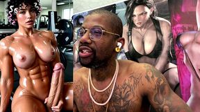 sweaty buff ass beef cake transgender girl jerking off and cumming all over herself at the gym, ai generated