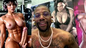 sweaty buff ass beef cake transgender girl jerking off and cumming all over herself at the gym, ai generated