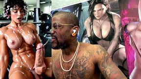 sweaty buff ass beef cake transgender girl jerking off and cumming all over herself at the gym, ai generated