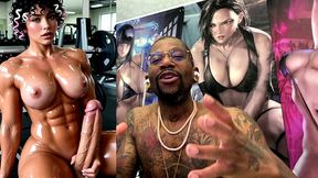 sweaty buff ass beef cake transgender girl jerking off and cumming all over herself at the gym, ai generated
