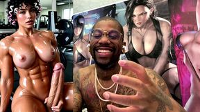 sweaty buff ass beef cake transgender girl jerking off and cumming all over herself at the gym, ai generated