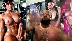 sweaty buff ass beef cake transgender girl jerking off and cumming all over herself at the gym, ai generated