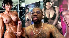 sweaty buff ass beef cake transgender girl jerking off and cumming all over herself at the gym, ai generated