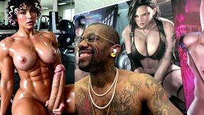 sweaty buff ass beef cake transgender girl jerking off and cumming all over herself at the gym, ai generated