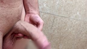 Masturbation and Cum with stress in the public bathroom with real big dick