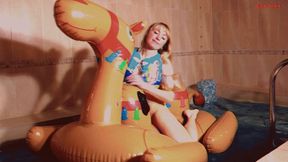 Alla fucks an inflatable glossy camel in the pool and wears an inflatable vest!!!