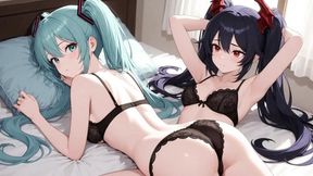 Futuristic anime girls and robots in sensual fucking cartoon