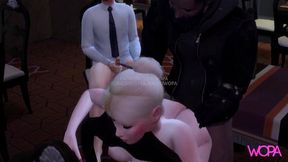 Cuckold masturbates while BBC fucks his blonde wife in the restaurant