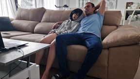 My girlfriend falls the movie and I put my dick in her face