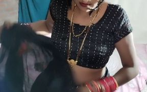 Indian Desi Video Cute Village Bhabhi Black Saree Blouse Petticoat and Panty