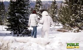 Public Handjobs Brandi de Lafey Strokes A Snowman