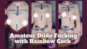 Amateur Dildo Fucking with Rainbow Cock