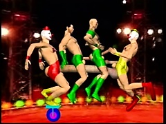 Gay animated circus performers are so close they slide it up the butt