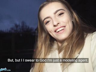 Public Agent French Honey Alba Lala Shows Off Her Tiny Boobs on the Street