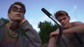 HotDogsStudio enjoys a steamy outdoor oral session while pedaling on a bike